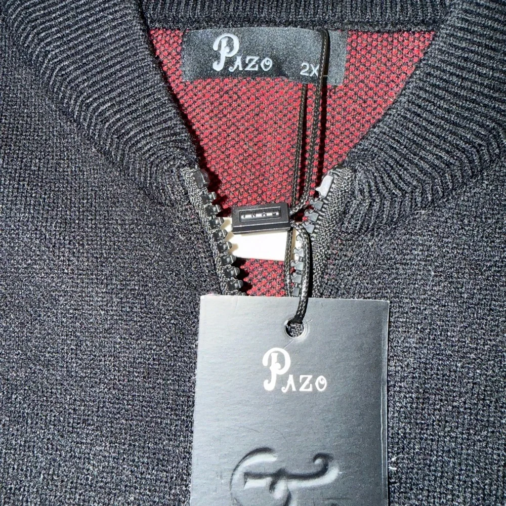 Designer Pazo Mens Black zip up Big/Tall Sweater with Stripes size 2xl NWT